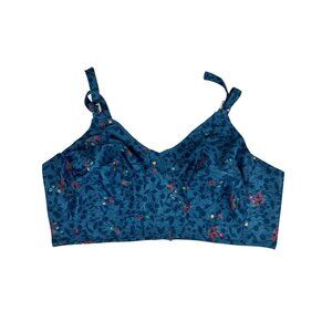 Vintage Crop Top Womens 1X Blue Cherry Print Cropped Cone Bra Volup Summer